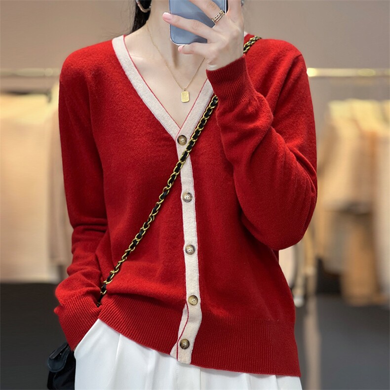 开衫女中长款V领秋冬慵懒软糯休闲宽松保暖针织衫,女装羊毛衫,邦太羊绒