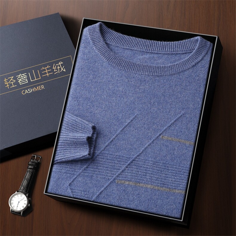 秋冬季新款舒适时尚百搭一线成衣圆领提花35%羊绒衫，男装羊绒套衫，雅之冉羊绒