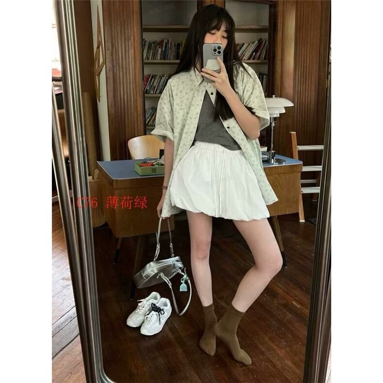 简约慵懒无品牌百搭复古着日韩女系文艺范格子条纹图案中长款衬衫,男装衬衫,星座1210-1