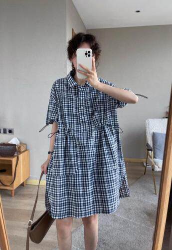 6987格子抽绳裙，女装，续加 XJ