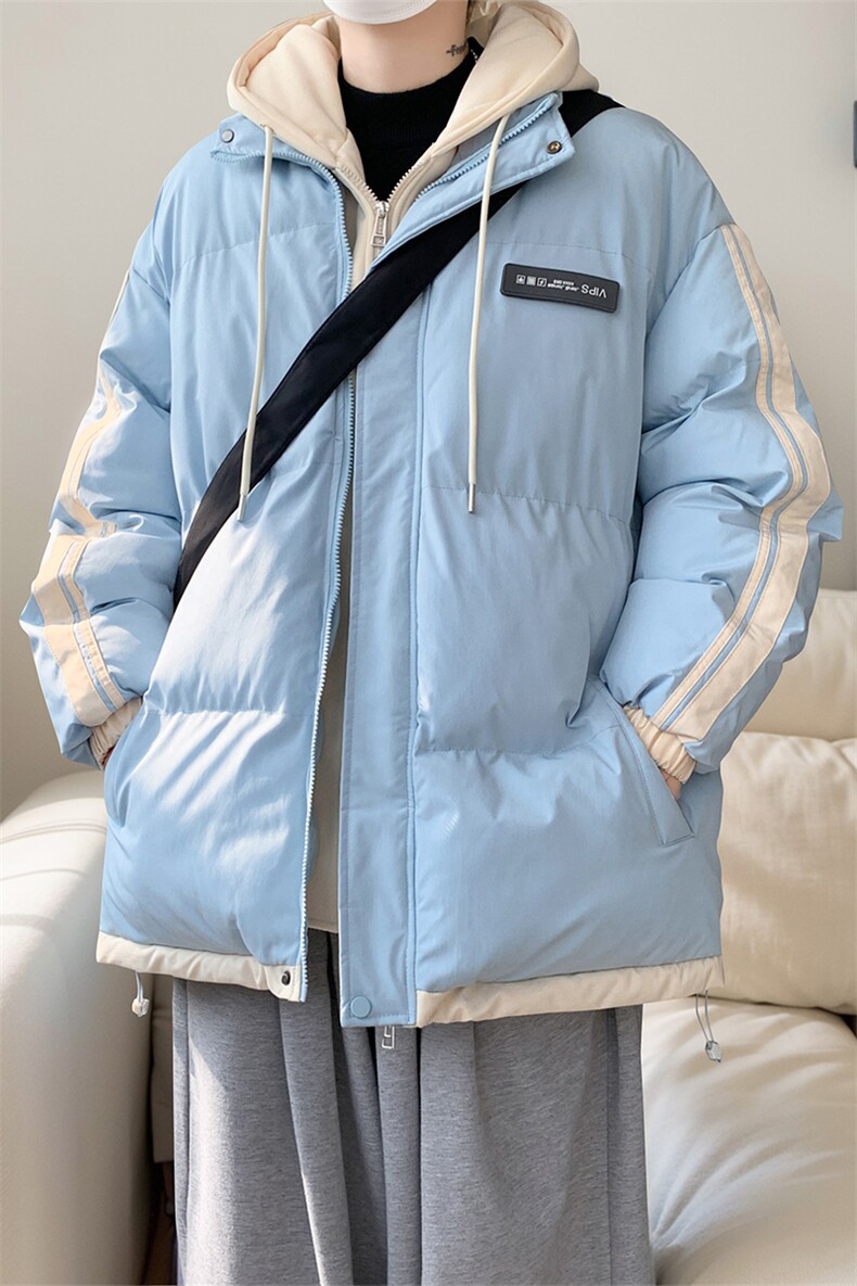 棉服男冬季新款港风宽松假两件连帽棉衣MF8587-特P78,男装棉衣,星座214-3