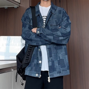 JK8123/P70春装新款提花格子潮流复古水洗牛仔外套男生痞帅夹克男图片