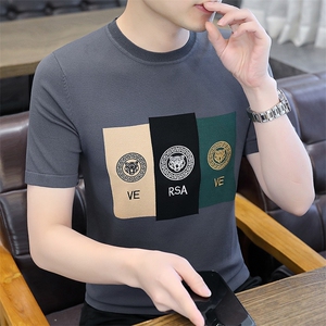 7313-P55新款创意烫钻欧洲站短袖T恤男士欧美男装潮时尚帅气图片
