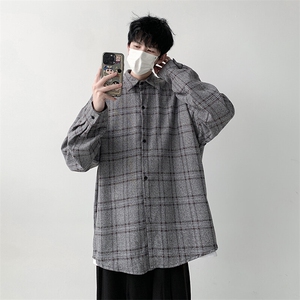 宽松格子衬衫男长袖衬衣KD622-P30,小黑白格子鱼尾裙怎么搭配图片图片