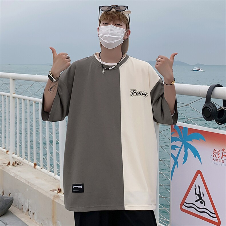 冰氧仿短袖港风夏季休闲百搭撞色拼接男上衣TC3155-P23控48,男装T恤,星座717
