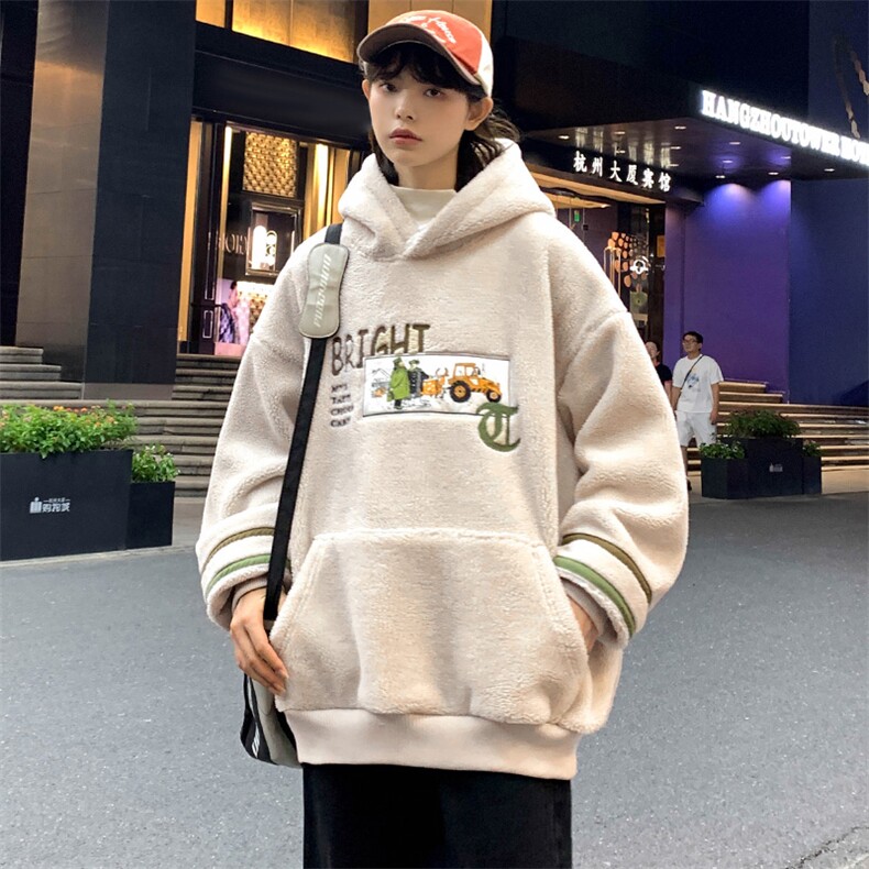 2023秋冬羊羔绒休闲上衣潮加绒连帽卫衣外套男女 985-P90 控价128图片