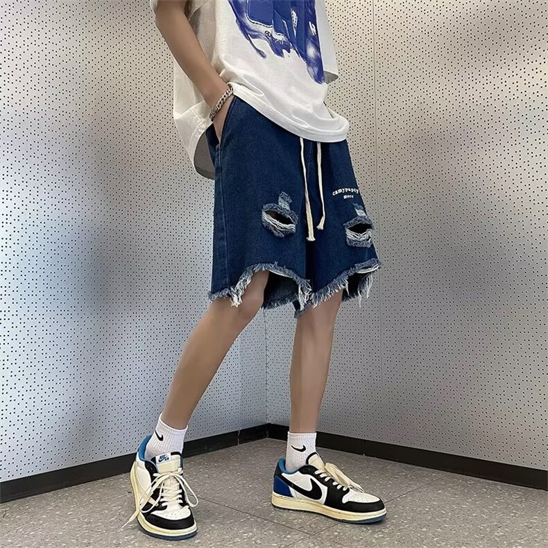 牛仔短裤男韩版潮流破洞高街帅气2023夏季新款ins五分裤RK550-P36,男装牛仔裤,星座412-3