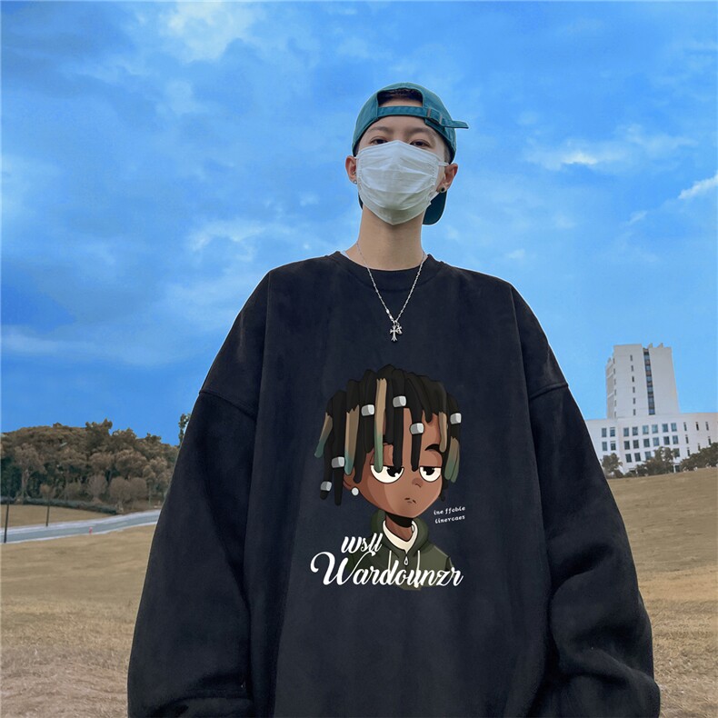 ！23秋季宽松大码港风黑人头麂皮绒圆领卫衣JW19133-p40控58,男装卫衣,星座508（原C305）