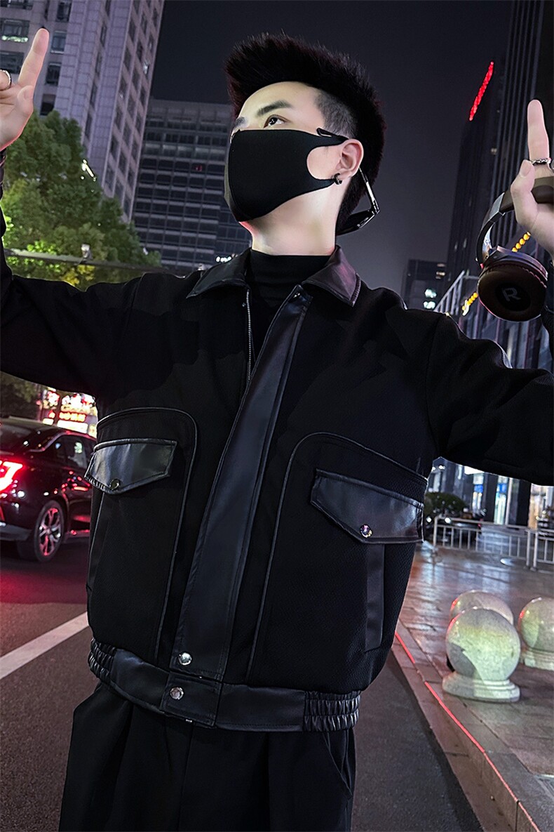 男士拼接翻领机车皮衣外套夹克A368-P8810-P118,男装夹克,电商A368