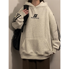 中性风连帽刺绣LOGO字母设计袖子三杠织带卫衣男WY77737P58控78，男装卫衣，星座227-7