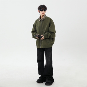 秋季假二件休闲痞帅工装翻领夹克潮流外套XZ301b-2-JK2589P78图片