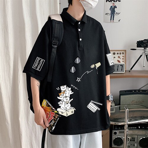 PL57115-P35 翻领短袖polo衫男大码胖子半袖t恤男有领保罗衫 模特图片