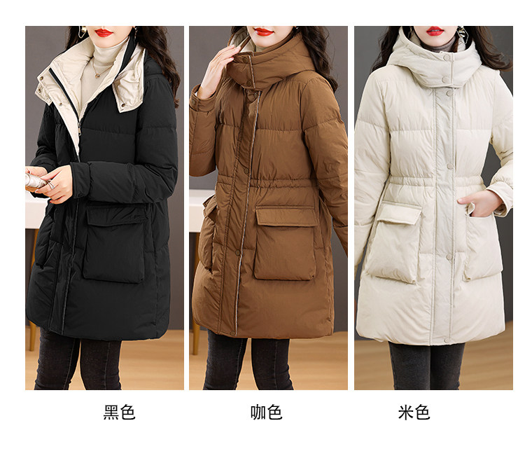 新款高品质羽绒棉韩版时尚收腰显瘦中长款棉衣,女装棉衣/棉服,天丽