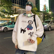 港风23新款秋季时尚百搭宽松卡通印花套头毛衣TPM6841P40控68，男装针织衫/毛衣，电商A268A