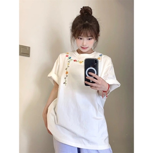 万针全刺绣工艺抖音得物高品质260克重磅纯棉双纱美式高街短袖T恤图片