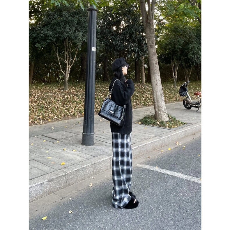 黑白格子裤子男女宽松直筒垂感休闲阔腿裤复古百搭平脚裤XCT16,男装休闲裤,星座208-5