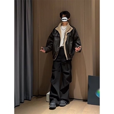 春款小众压褶宽松休闲西装裤男暗黑直筒阔腿显瘦拖地裤LWK900-P48，男装西服套装，星座1008