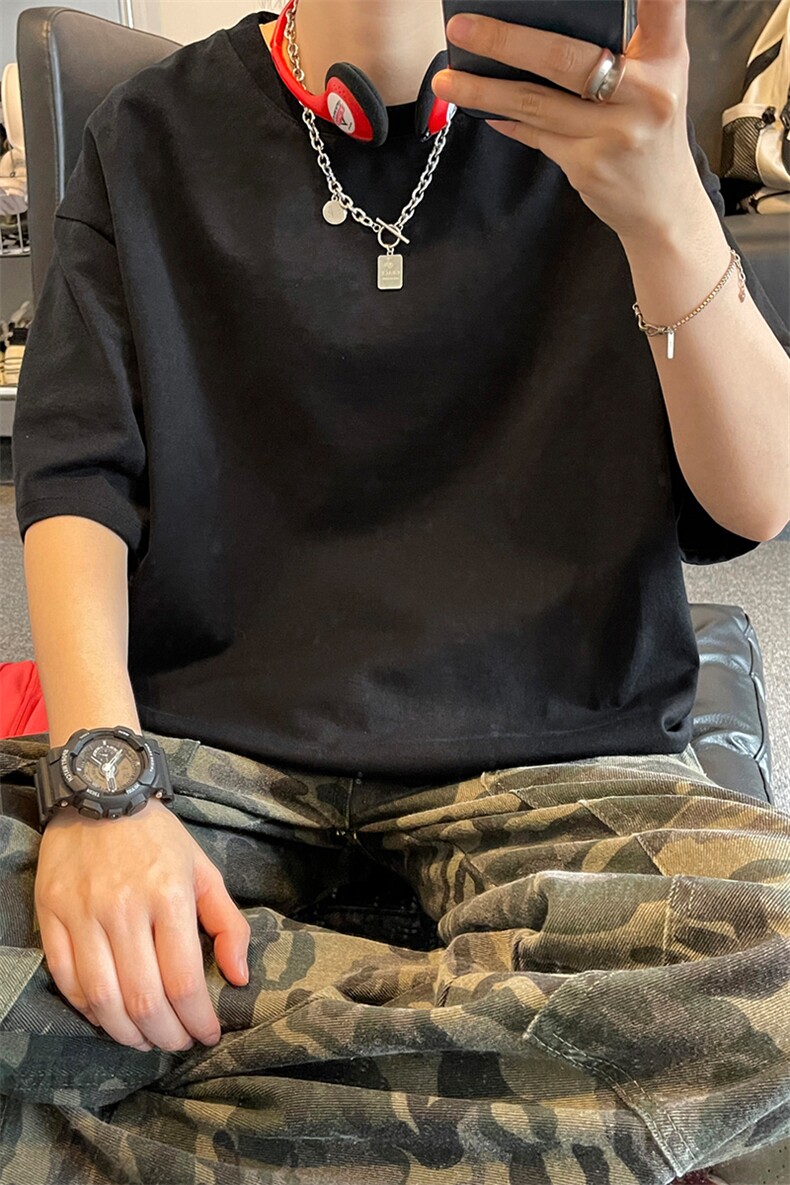 美式纯色休闲风短袖T恤男女宽松简约款重磅圆领上衣T3495-特价P20,男装T恤,电商A007