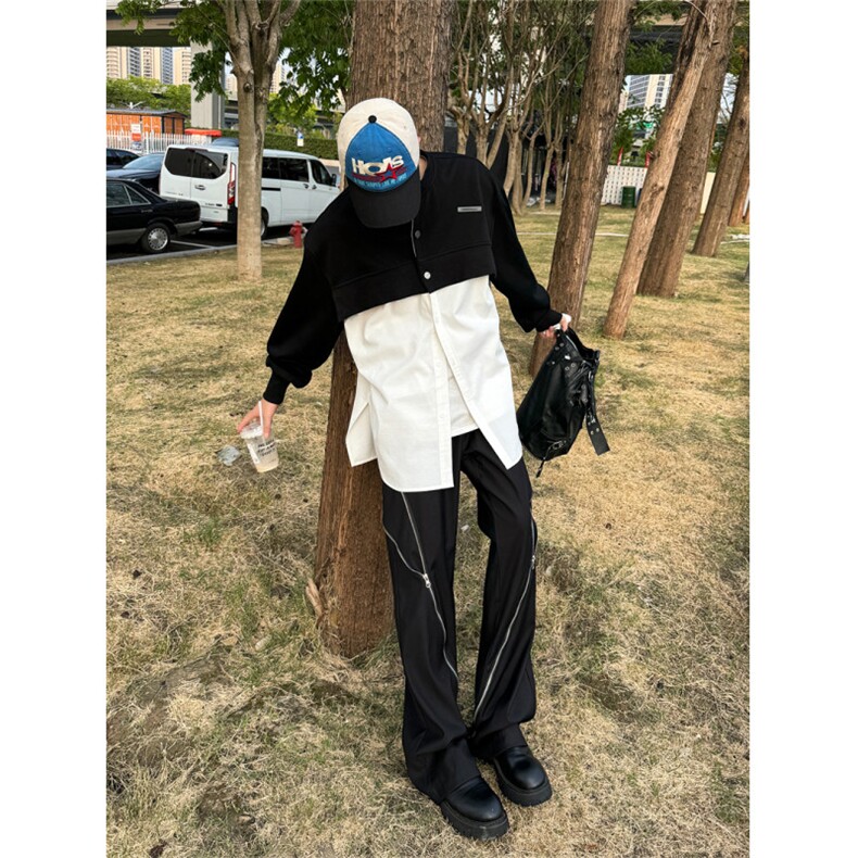 XZ1005-1-TTH0068-批60--设计感重磅垫肩假两件拼接衬衫,男装衬衫,星座1005-1