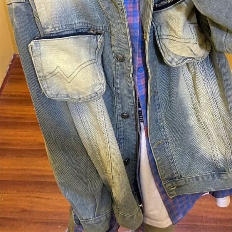 美式高街水洗做旧黄泥牛仔夹克男潮牌复古口袋可拆卸外套,男装工装外套,星座1210-1