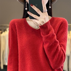 一线成衣针织衫女V领秋冬新款纯色宽松百搭羊绒打底衫，女装羊毛衫，大美人高端店