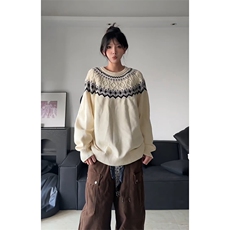 现货A2351P52-圆领软糯毛衣男秋冬穿搭设计感提花针织衫宽松上衣，男装针织衫/毛衣，电商B241