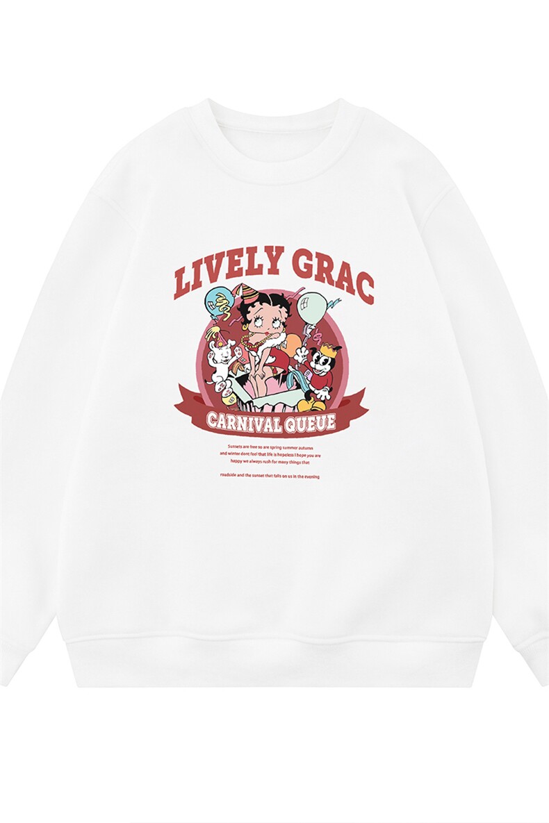 白底23新款秋季时尚潮流卡通印花圆领套头情侣卫衣W1031P30控48,男装卫衣,电商A247-1