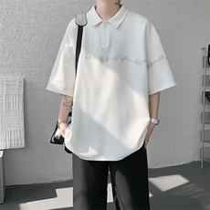 8XL-M新中式刺绣图腾短袖polo衫大码翻领T恤半袖保罗衫DX1212/P45，男装T恤，电商B238