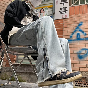 毛边微喇牛仔裤男高街美式复古裤子潮流宽松直筒阔腿裤RK1327-P51