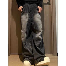 美式复古cleanfit水洗做旧纹宽松百搭直筒阔腿裤牛仔裤秋冬季垂感，男装牛仔裤，星座506A