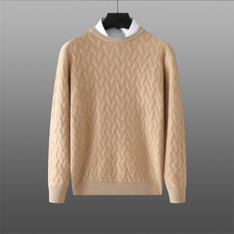 2025年秋季常规长袖套头圆领针织衫时尚百搭，男装针织衫/毛衣，溪贝羊绒