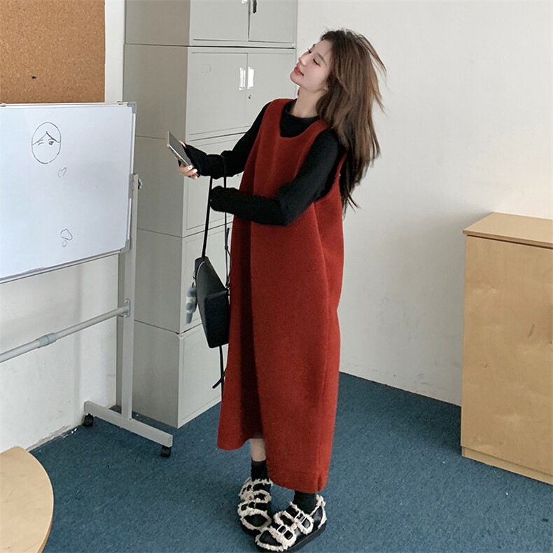 圣诞新年红色皮毛一体羊羔毛背心连衣裙女2024冬新款洋气减龄套装,女装套装/套裙,2C272