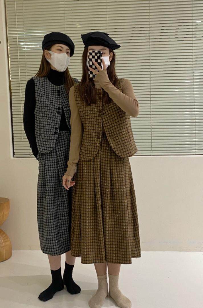 冬季补单加厚格子套装，女装职业装，唇蔻