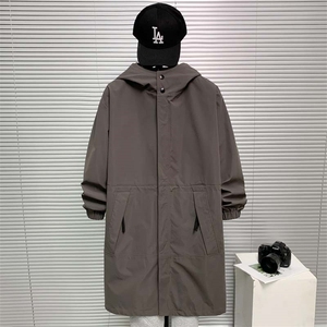 秋冬连帽时尚休闲宽松中长款风衣外套FY022-P115控158XZ402-2货足图片