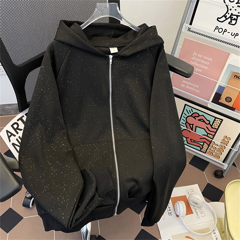 港风秋冬款男连帽卫衣星星闪喷金拉链开衫休闲外套WY127P50,女装短外套,星座1013-1