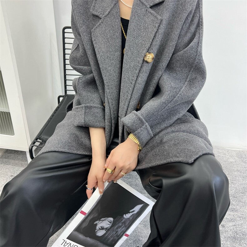 2025年夏季常规中长款长袖纯色时尚百搭简约大方双面呢大衣,女装双面呢大衣,蒙绒特