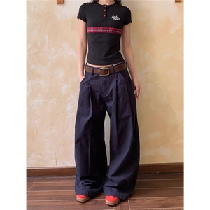 美式复古褶皱设计感宽松休闲裤男女高级感小众裤子情侣潮AN1367图片