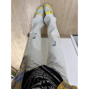 龙叨叨同款磨破牛仔裤ZK0393-特批48图片