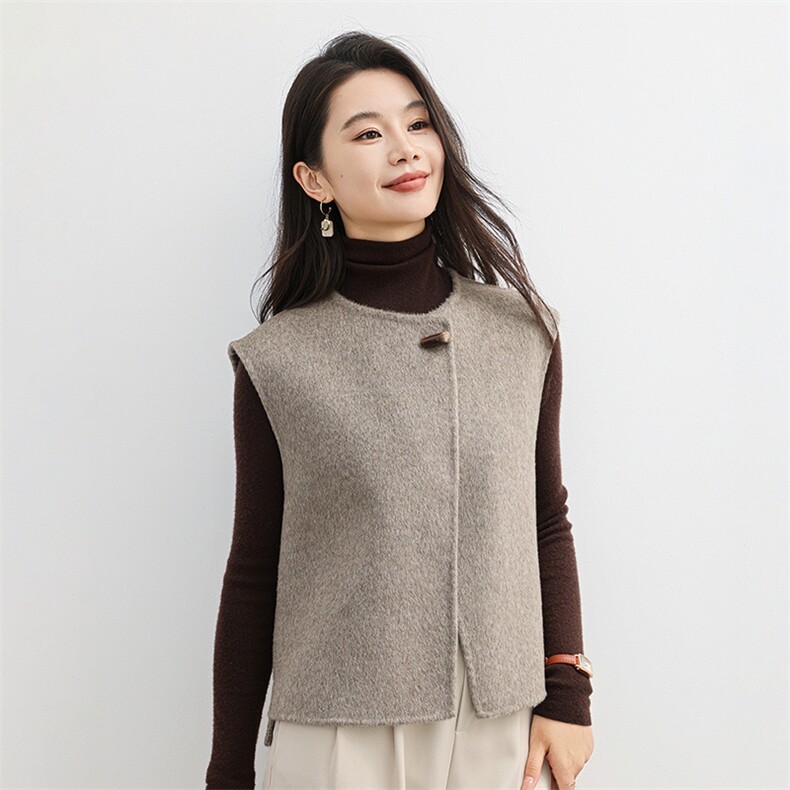 2025百搭时尚牛角扣圆领马甲大衣，女装双面呢大衣，高哲羊绒