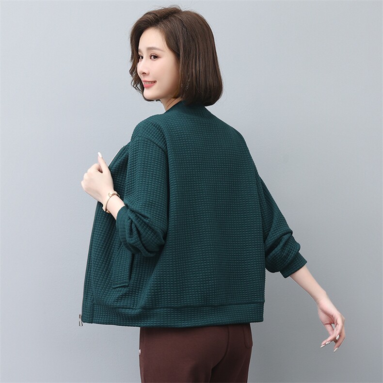 卫衣外套女春秋2023新款华夫格短款开衫棒球服大码宽松休闲薄上衣,女装短外套,涵誉