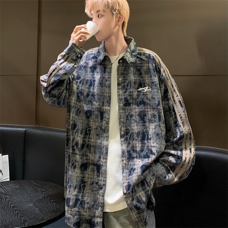 美式复古三条杠扎染长袖衬衫男HC166P40,男装衬衫,星座1116-2