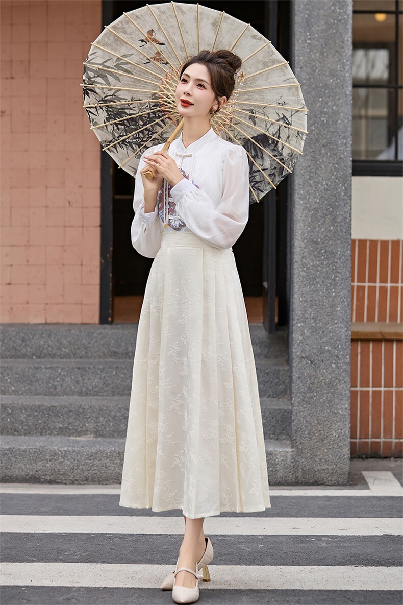 新中式国风马面裙套装女2024夏季新款高级感气质高腰连衣裙两件套,女装套装/套裙,丽美静依