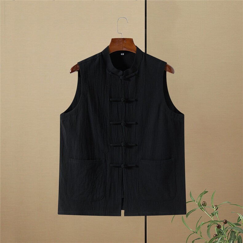 夏季风棉麻背心盘扣中式复古透气无袖马甲MK20-P35，男装背心/马甲，星座217-5