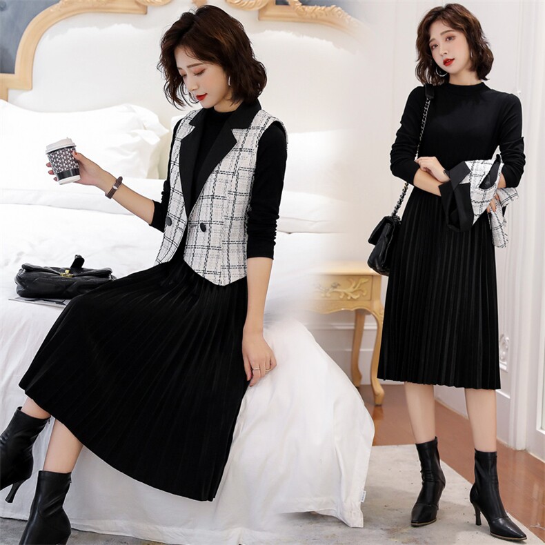 2021春装新款时尚两件套套裙时尚气质纯色简约，女装连衣裙，瑶迪依秀