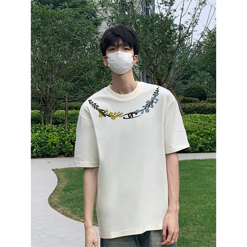 万针全刺绣解构设计260克重磅双纱纯棉高品质美式高街短袖T恤特33,男装T恤,电商A486