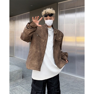 美式cleanfit外套潮牌高级感夹克男穿搭痞帅立领机车服85422-p75图片