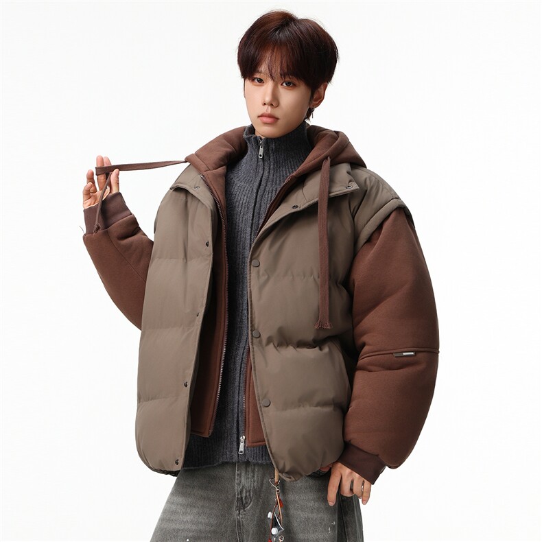 新款冬季羽绒棉服棉袄连帽假两件韩版宽松外套A436-2511-P85,男装棉衣,电商A436