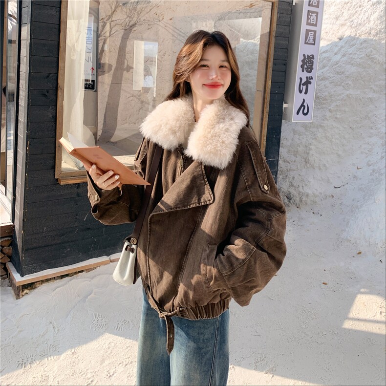 出货中90绒韩系机车风大翻领派克羽绒服外套女2C325-578P325K478,女装羽绒服,2C325