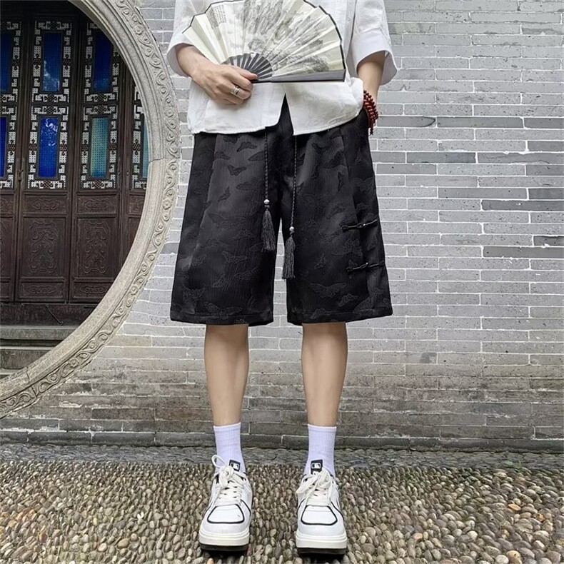 新中式盘扣休闲短裤男夏季薄款潮流外穿风大码宽松男装五分裤子，男装牛仔裤，星座1013