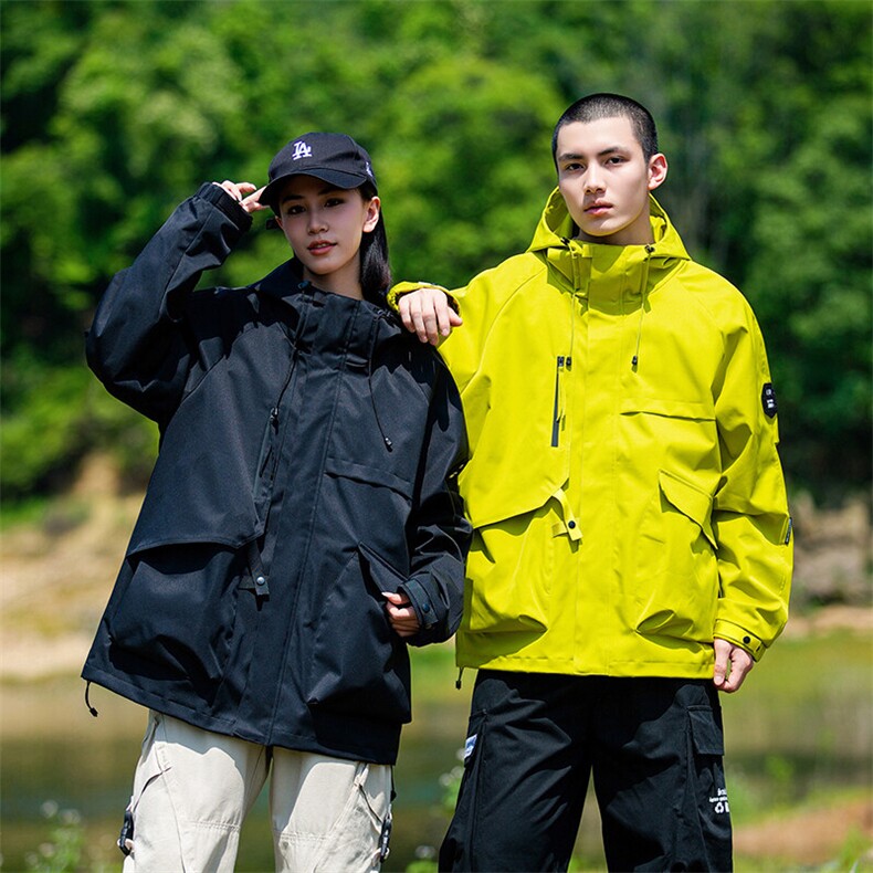 春秋户外冲锋衣男女同款防风防水连帽工装外套登山服夹克2481-P75,男装夹克,星座1403A